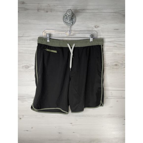 VTRYA Shorts Mens Large Black Green Athletic Drawstring Zip Pockets Stretch - Picture 1 of 10
